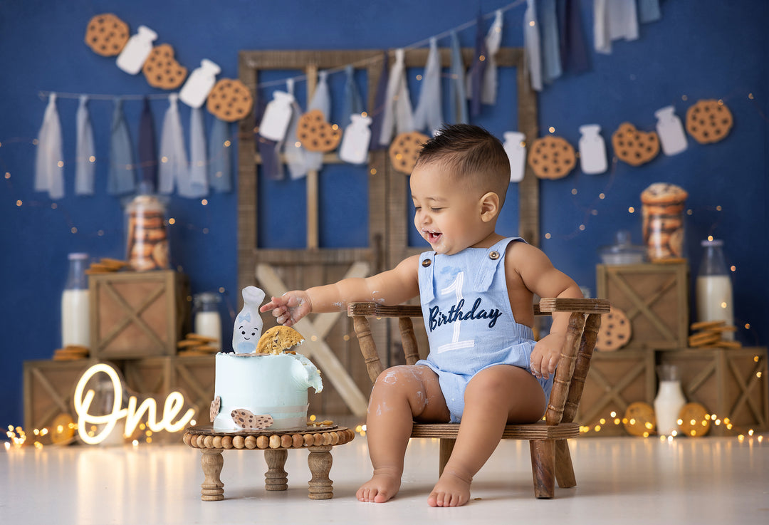 Milk & Cookies Cake Smash Backdrop for Birthday Photoshoot