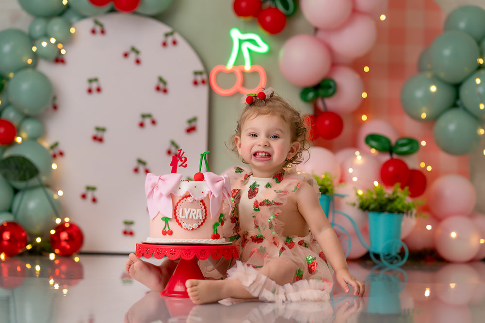 Cherry Theme Cake Smash 1st Birthday Photo Backdrop for Girls