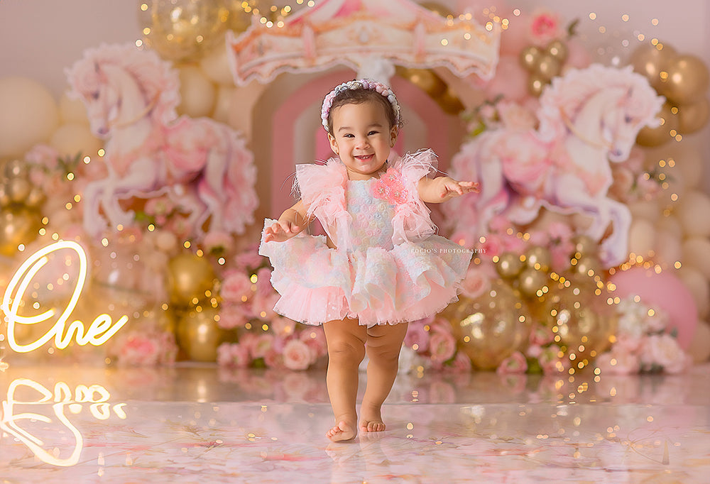 Horse Carousel Cake Smash 1st Birthday Photography Backdrop