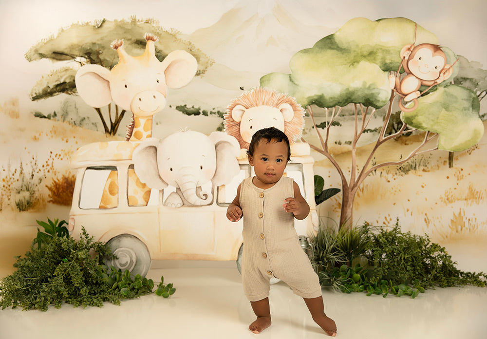 Wild One Safari Animals Cake Smash Backdrop for Boys