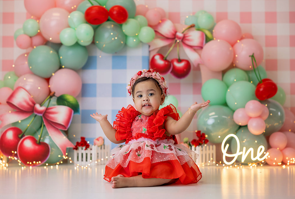 Cherry First Birthday Cake Smash Birthday Photo Backdrop