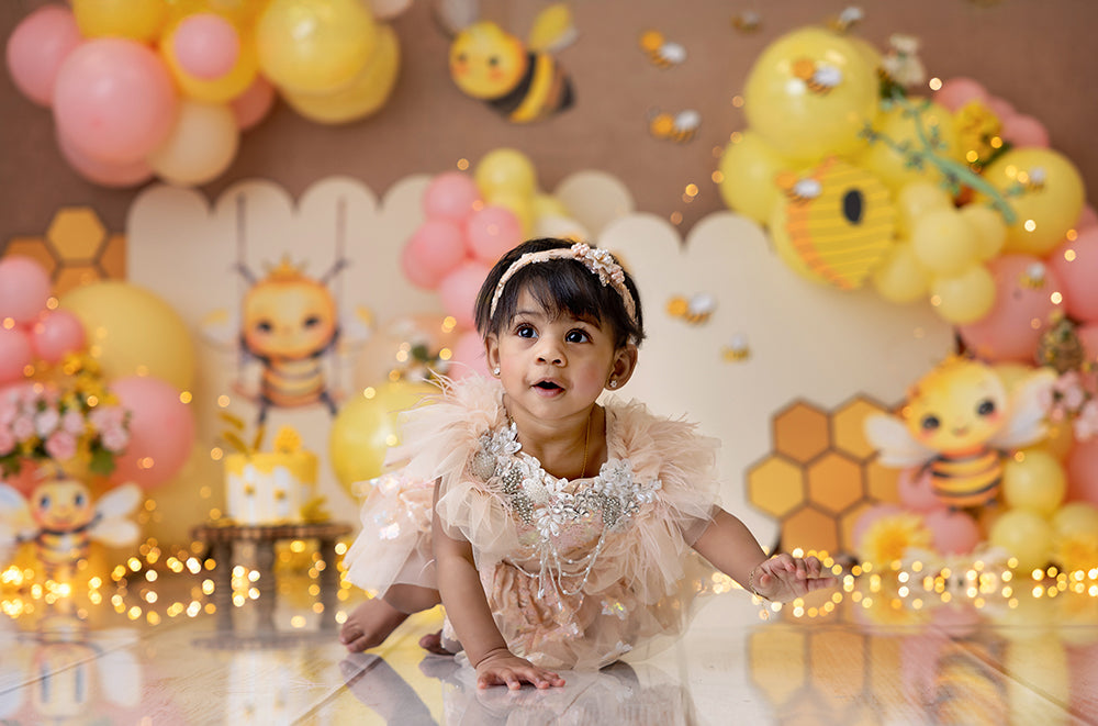 First Bee Day Birthday Cake Smash Girl Birthday Photo Backdrop