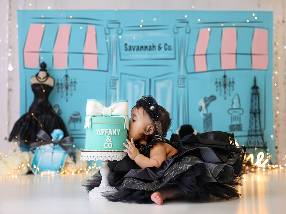 Fashionista Parisian Store Front  Birthday Cake Smash Photo Backdrop