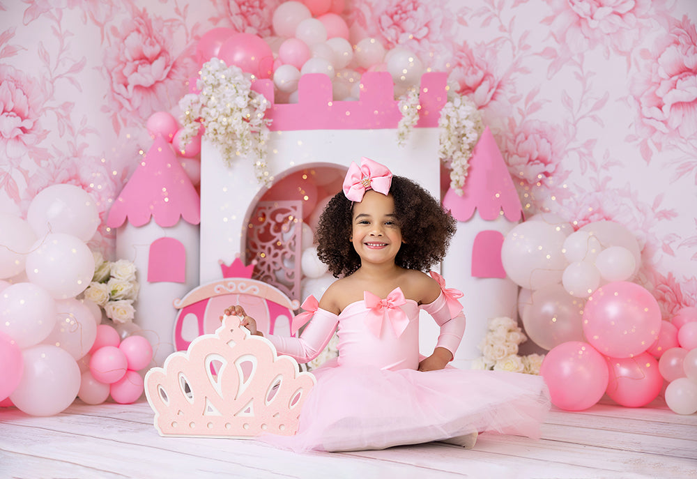 Pink Soirée Princess Castle Birthday Cake Smash Photography Backdrop