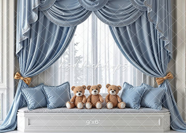 Teddy Bear Window Seat - Blue