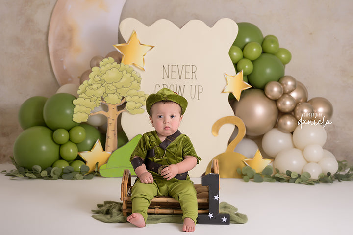 Never Grow Up Cake Smash 1st Birthday Photo Backdrop for Boys