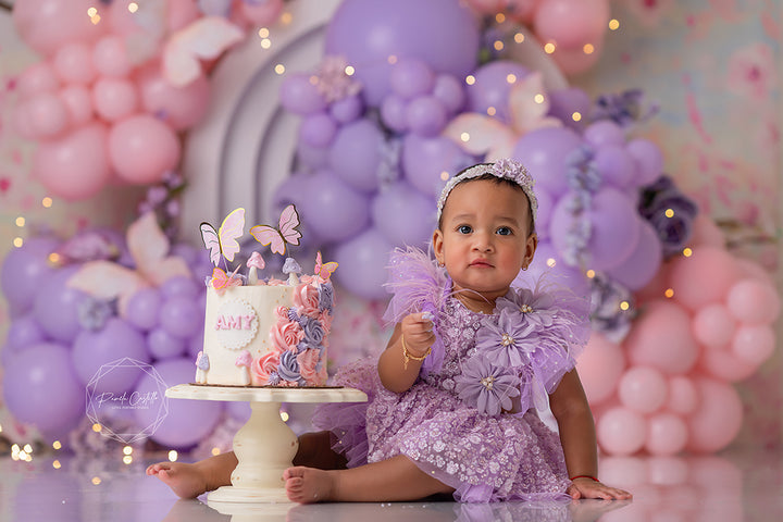 Butterfly Theme Cake Smash 1st Birthday Photo Backdrop for Girls