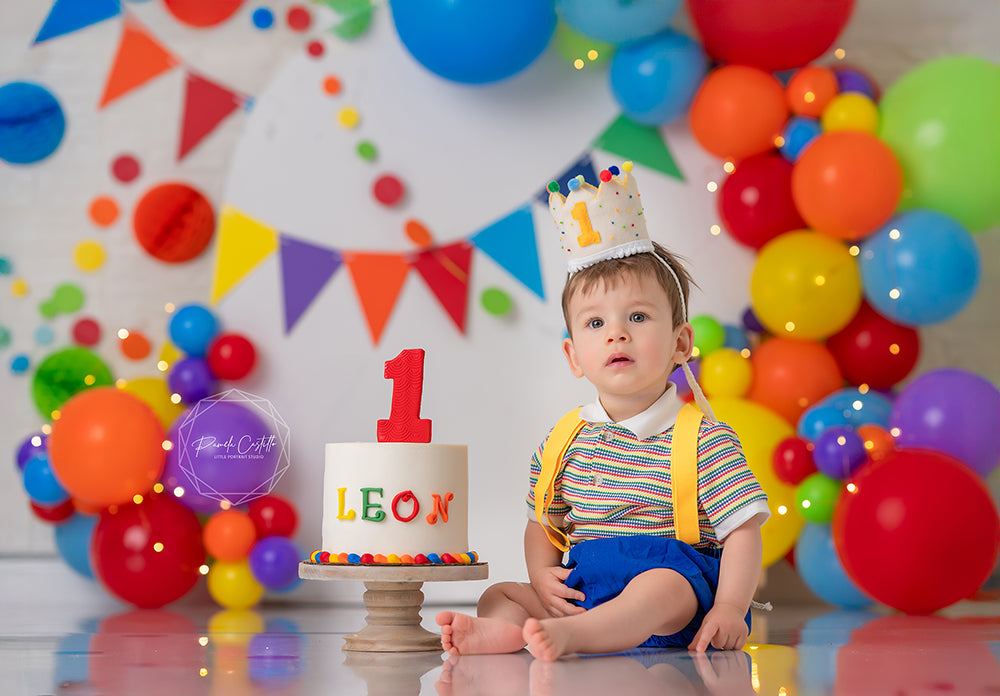 colorful cake smash backdrop boy 