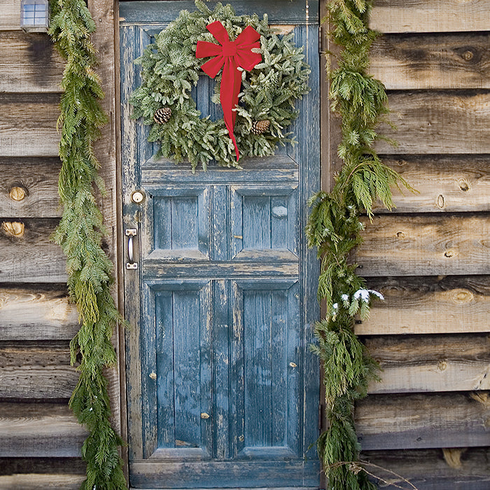 Old Rustic Door Christmas Photography Backdrop, Holiday Photo Background