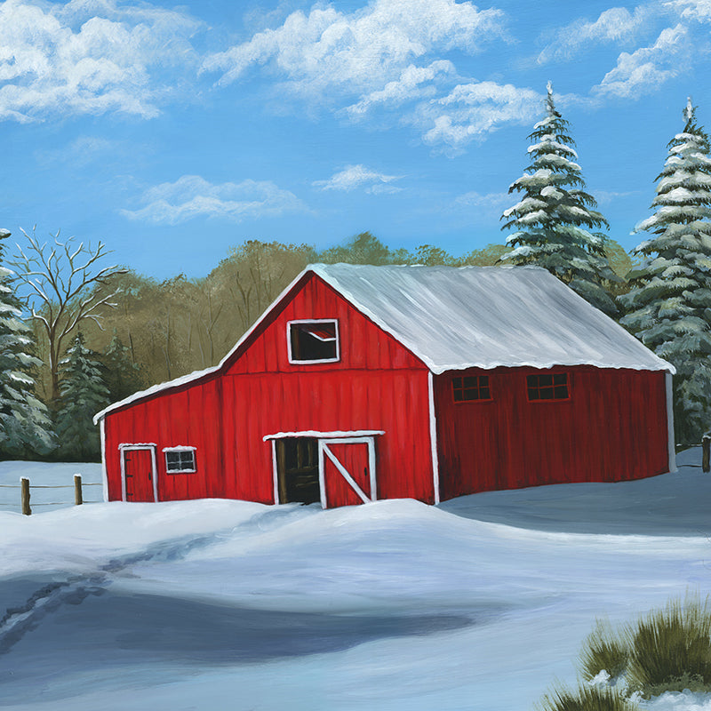 Red Winter Barn - HSD Photography Backdrops 