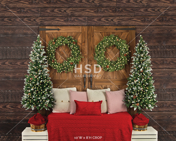 Barn Doors Christmas Headboard - HSD Photography Backdrops 