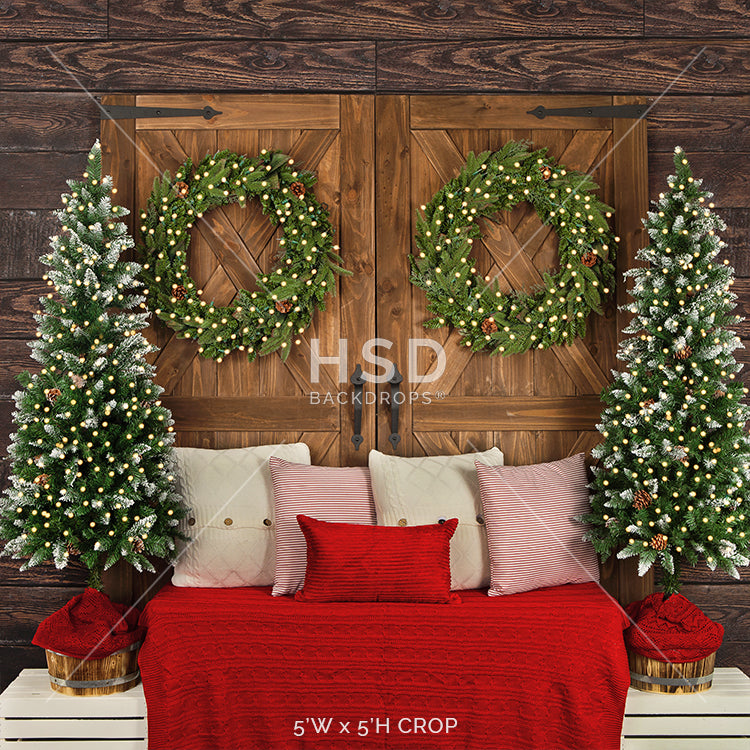 Barn Doors Christmas Headboard - HSD Photography Backdrops 