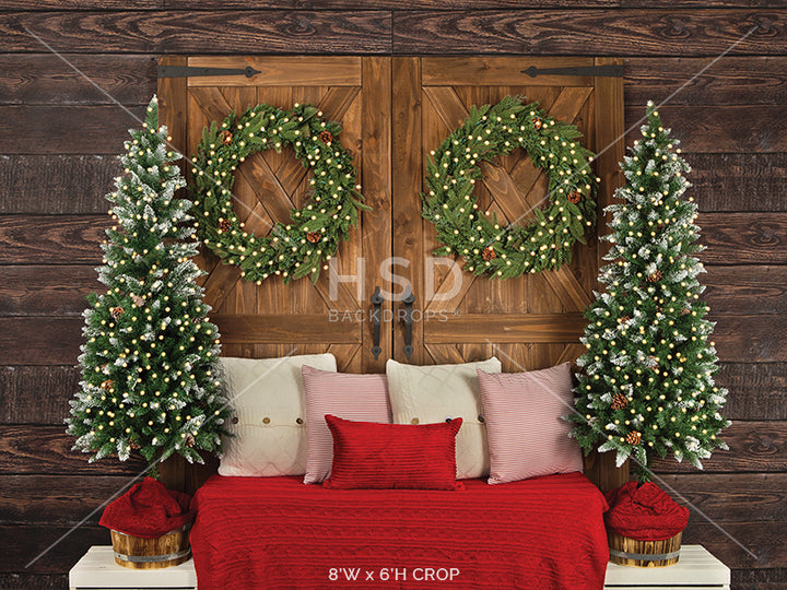 Barn Doors Christmas Headboard - HSD Photography Backdrops 