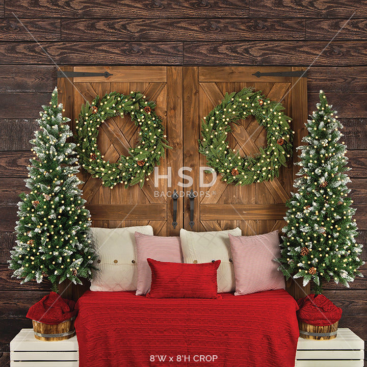 Barn Doors Christmas Headboard - HSD Photography Backdrops 