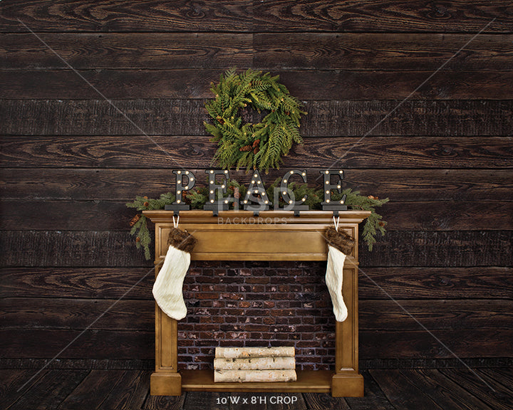 Rustic Christmas Fireplace - HSD Photography Backdrops 