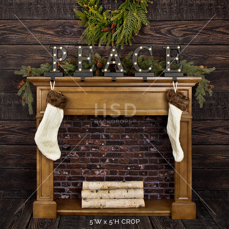 Rustic Christmas Fireplace - HSD Photography Backdrops 