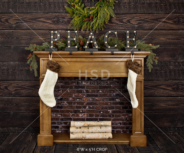 Rustic Christmas Fireplace - HSD Photography Backdrops 