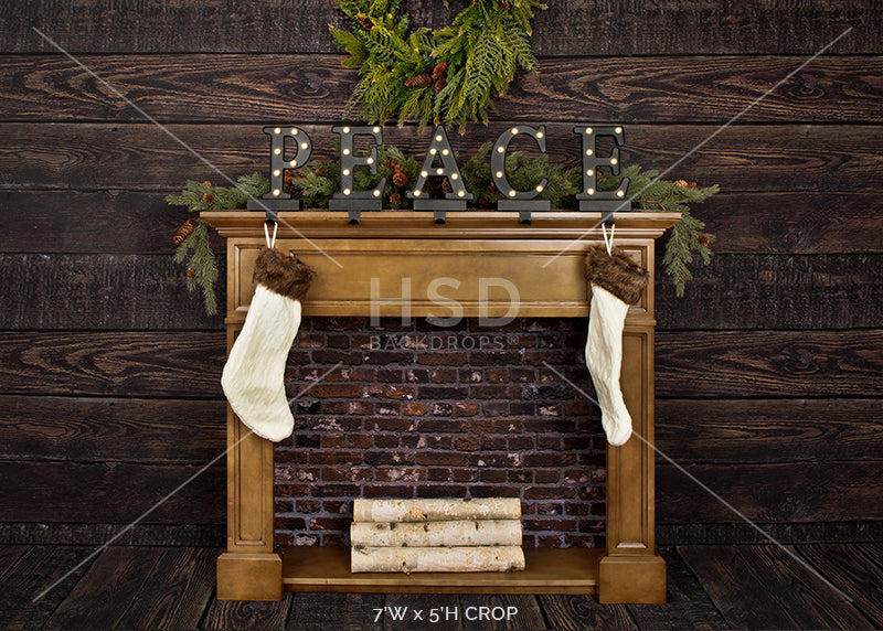 Rustic Christmas Fireplace - HSD Photography Backdrops 