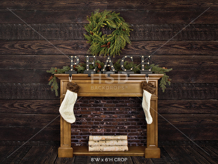 Rustic Christmas Fireplace - HSD Photography Backdrops 