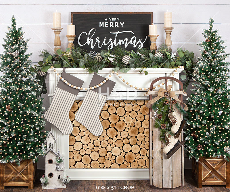 Farmhouse Christmas Fireplace - HSD Photography Backdrops 