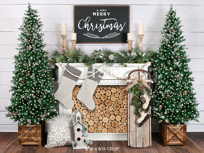 Farmhouse Christmas Fireplace - HSD Photography Backdrops 