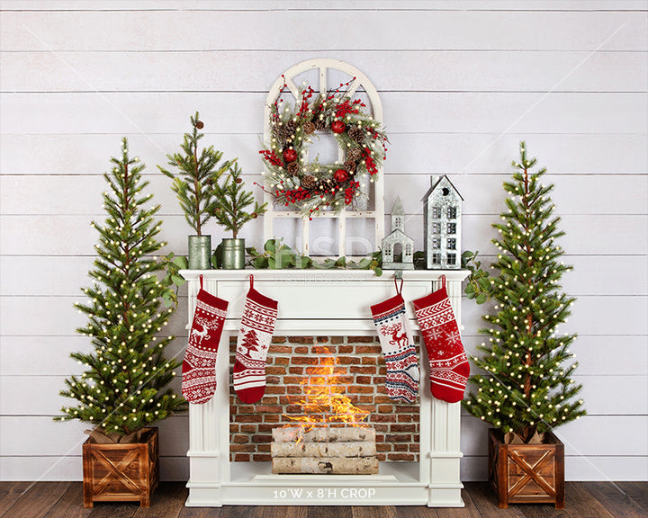 Fair Isle Christmas Fireplace - HSD Photography Backdrops 