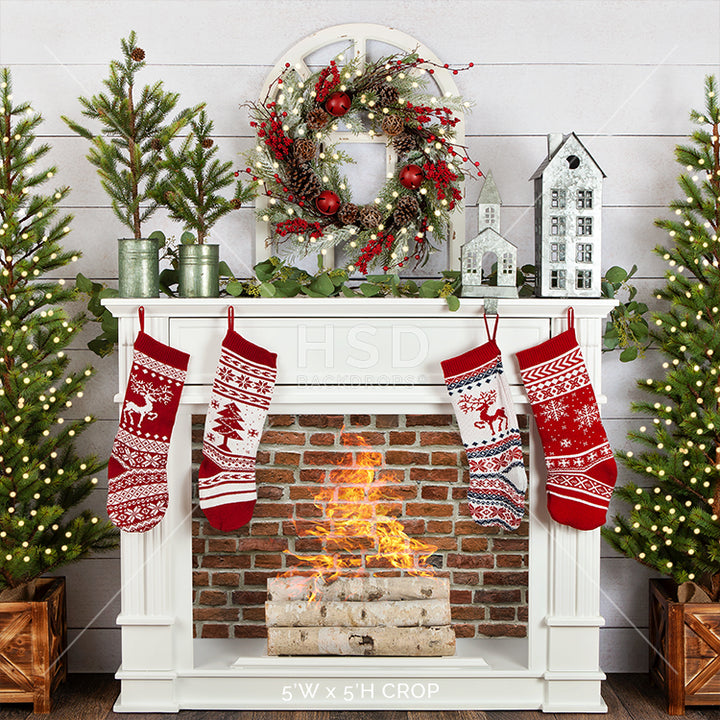 Fair Isle Christmas Fireplace - HSD Photography Backdrops 