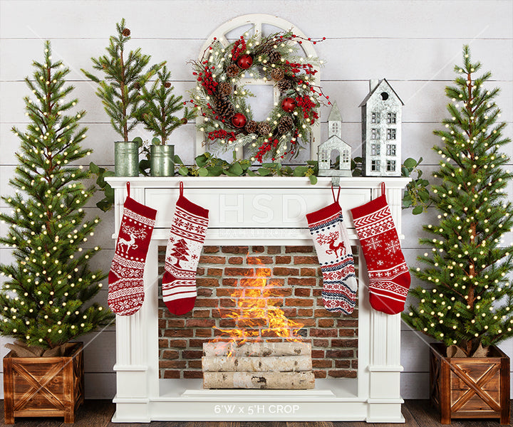 Fair Isle Christmas Fireplace - HSD Photography Backdrops 