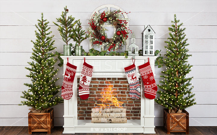 Fair Isle Christmas Fireplace - HSD Photography Backdrops 