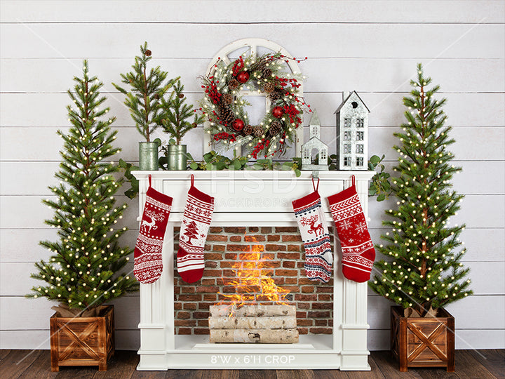 Fair Isle Christmas Fireplace - HSD Photography Backdrops 