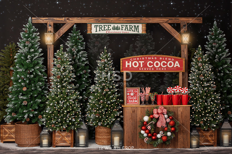 Hot Cocoa Tree Farm (lights) - HSD Photography Backdrops 