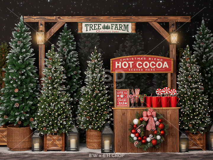 Hot Cocoa Tree Farm (lights) - HSD Photography Backdrops 