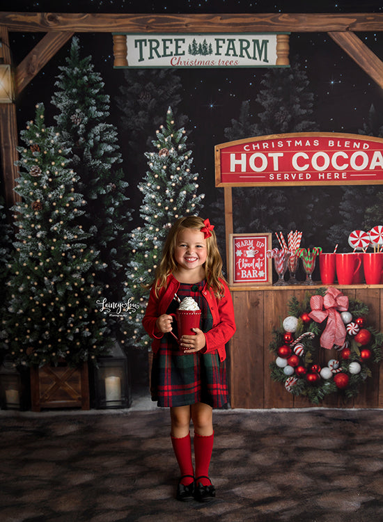 Hot Cocoa Stand Christmas Tree Farm Photography Backdrop (MC 9)