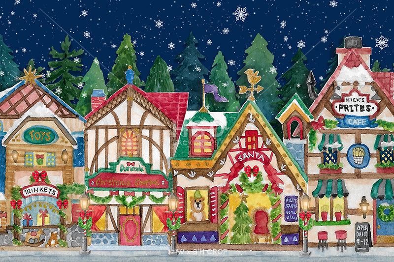 Christmas Village Mountain - HSD Photography Backdrops 