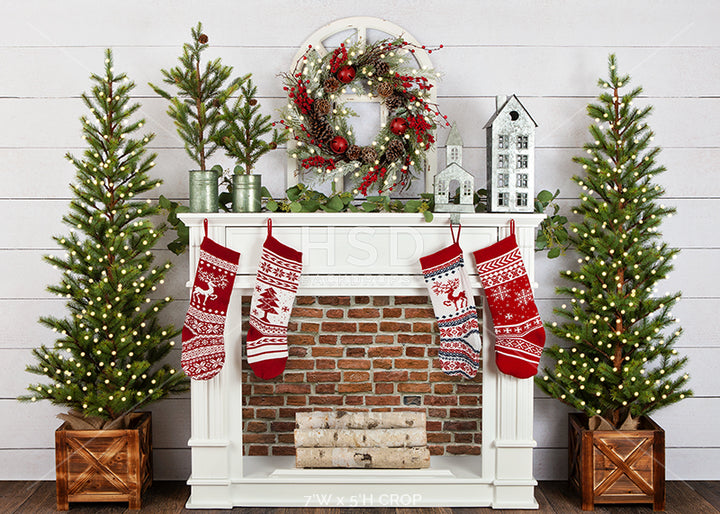 Fair Isle Christmas Fireplace (no fire) - HSD Photography Backdrops 