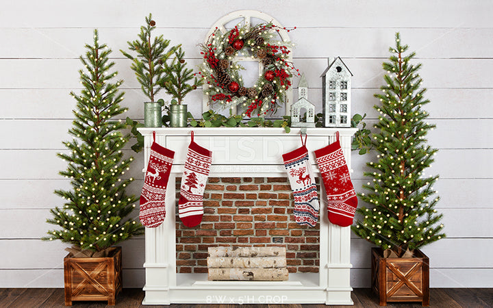 Fair Isle Christmas Fireplace (no fire) - HSD Photography Backdrops 