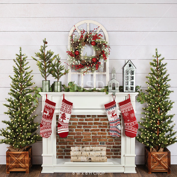 Fair Isle Christmas Fireplace (no fire) - HSD Photography Backdrops 