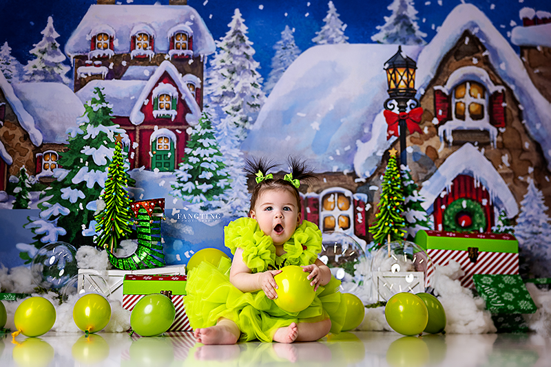 Snowy Christmas Village - HSD Photography Backdrops 