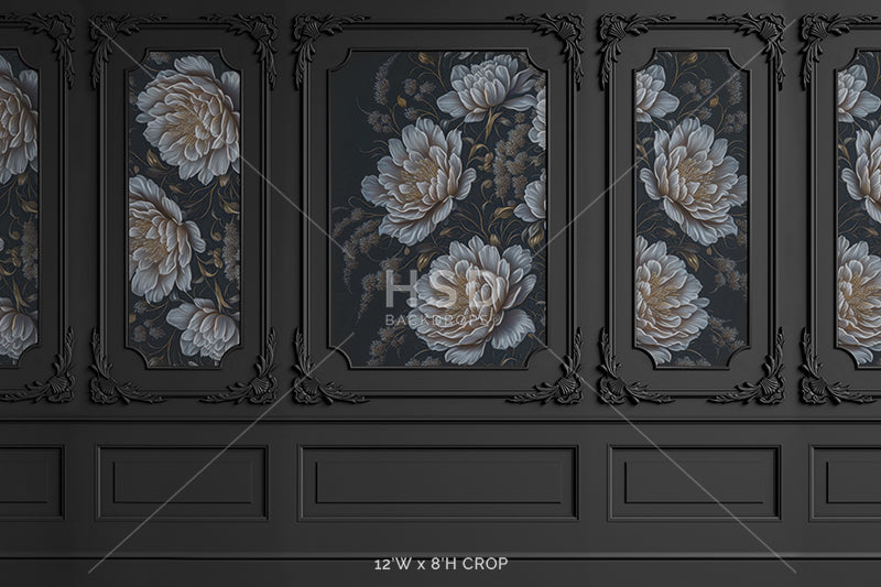 Dark Slate Elegant Floral Wall - HSD Photography Backdrops 