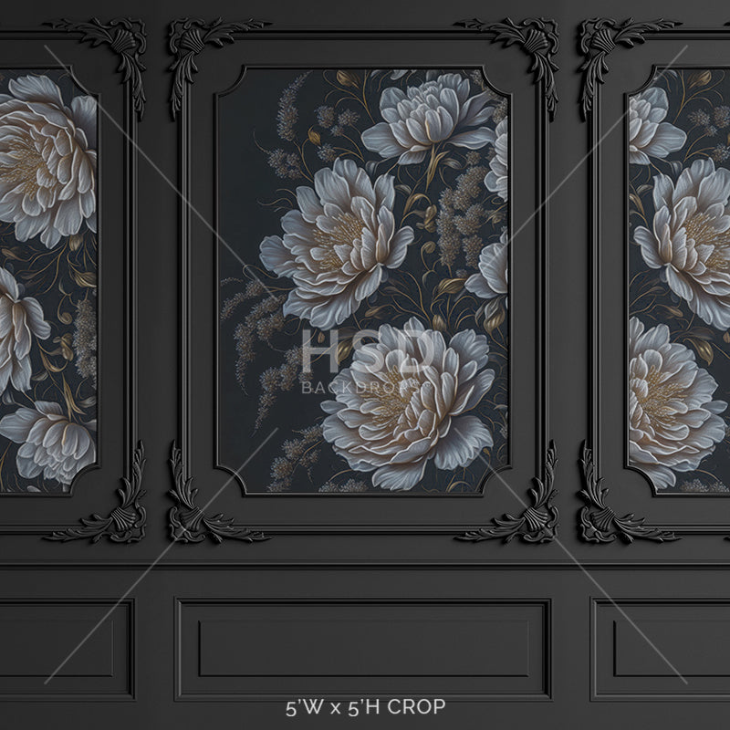 Dark Slate Elegant Floral Wall - HSD Photography Backdrops 