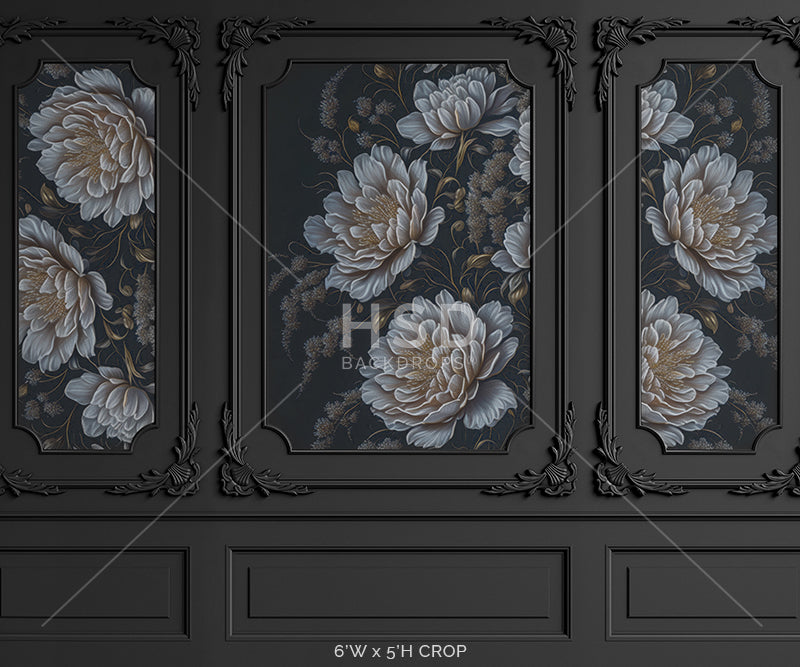 Dark Slate Elegant Floral Wall - HSD Photography Backdrops 