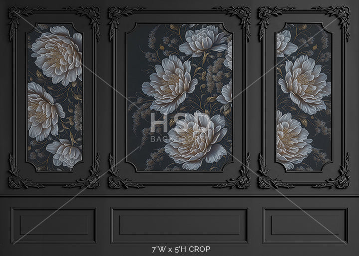 Dark Slate Elegant Floral Wall - HSD Photography Backdrops 