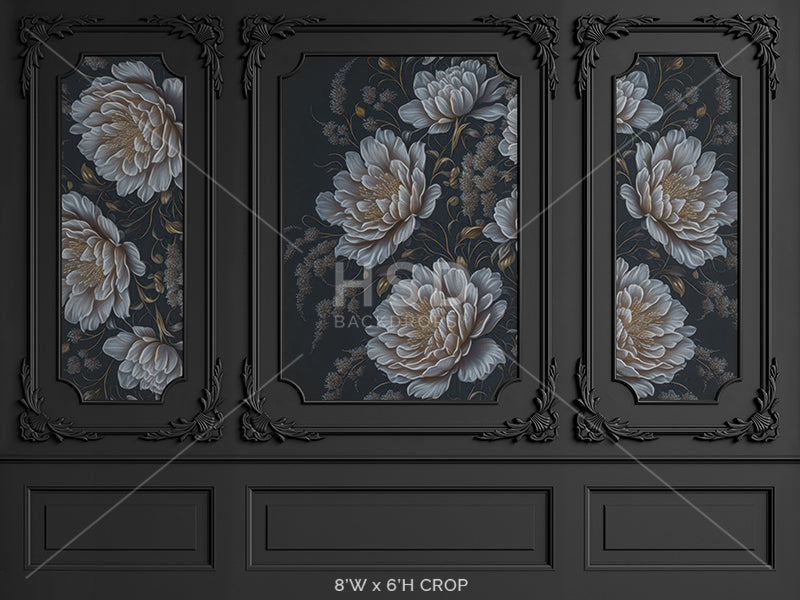 Dark Slate Elegant Floral Wall - HSD Photography Backdrops 