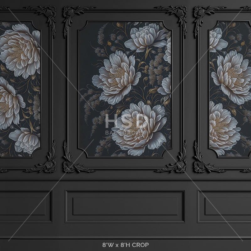 Dark Slate Elegant Floral Wall - HSD Photography Backdrops 