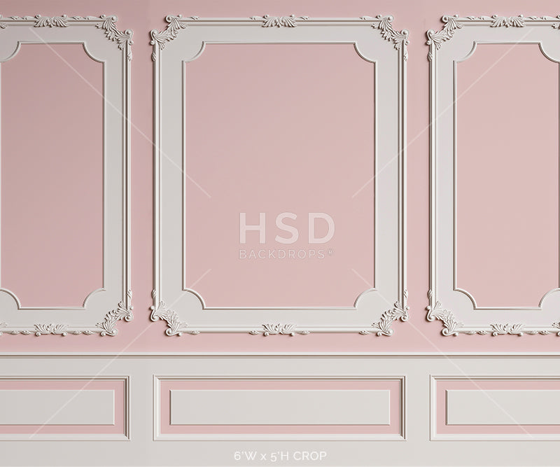 Pink Wall Photo Backdrop | Elegant Pink Floral Wainscot Wall Backdrop