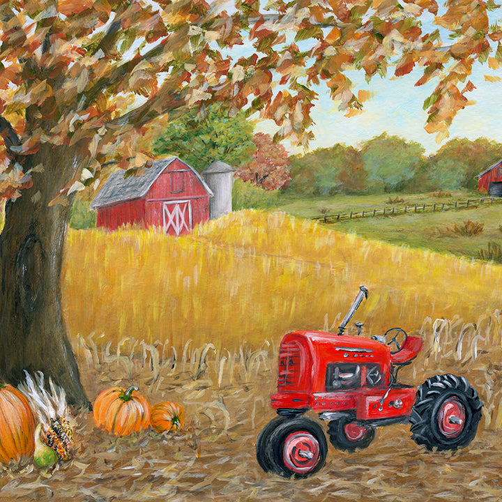 Red Tractor on the Fall Farm - HSD Photography Backdrops 