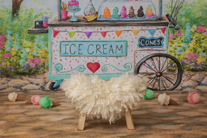 Newborn Digital Backdrop | Ice Cream Cart - HSD Photography Backdrops 