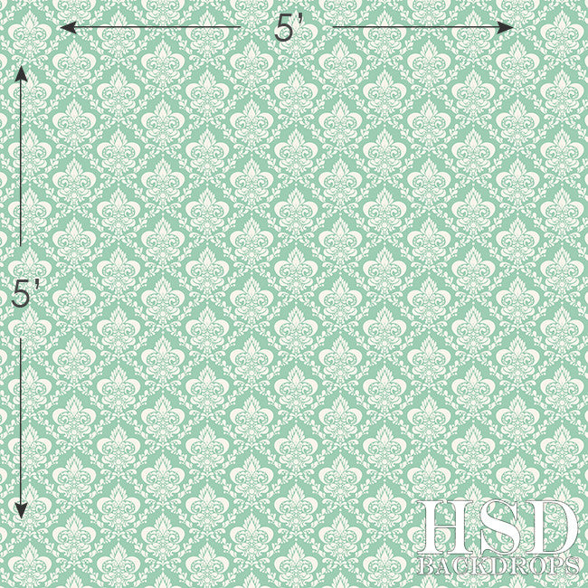 Mint Green Damask - HSD Photography Backdrops 