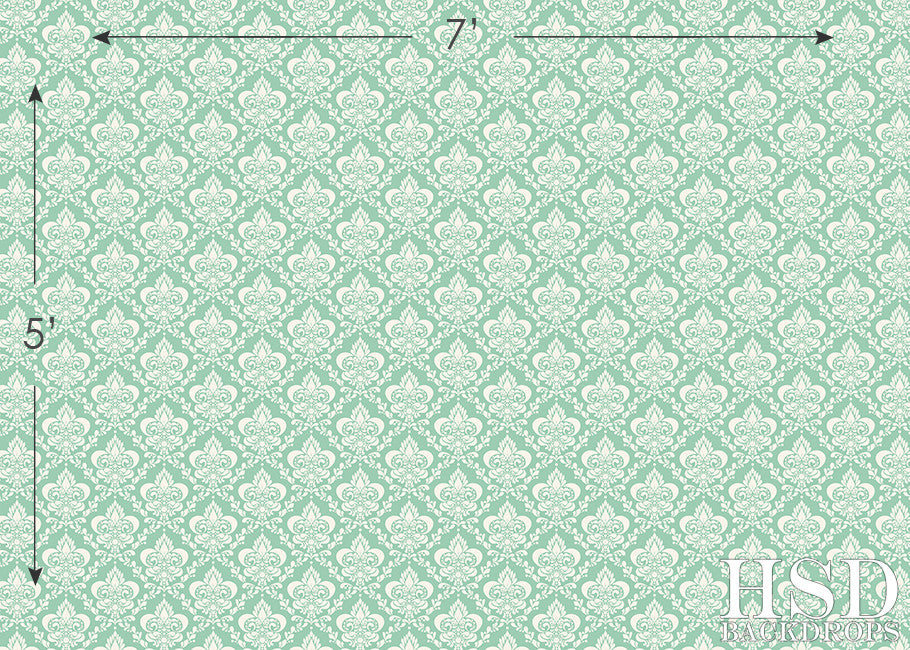 Mint Green Damask - HSD Photography Backdrops 