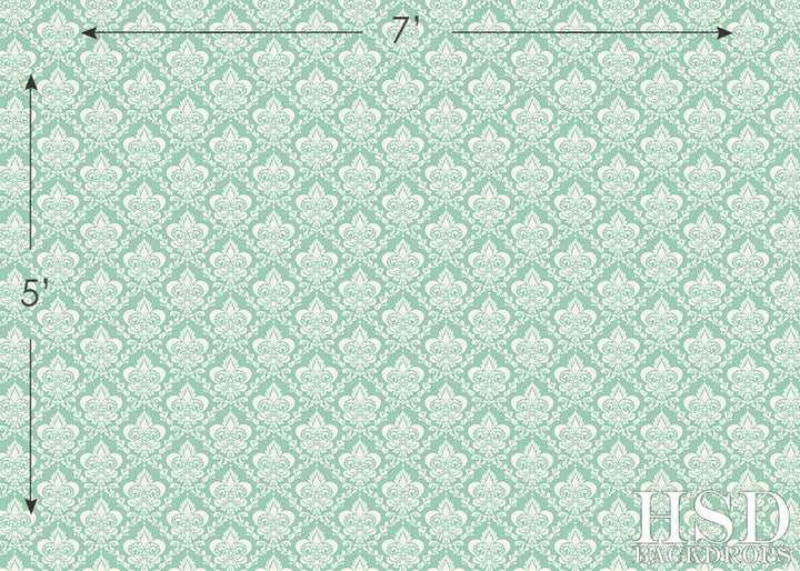 Mint Green Damask - HSD Photography Backdrops 